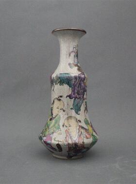 景德镇古董陶瓷干隆粉彩娃娃玩画花瓶家居装饰陈列柜摆件收藏古瓷