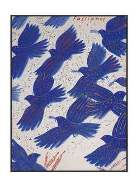 正品Yvslein克莱因蓝|蓝色复古花装K饰画艺术大工作师室壁画卧室