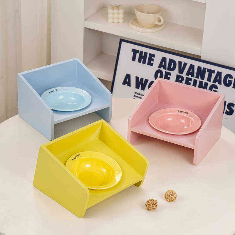 飞碟碗架猫碗陶瓷增高架斜口幼猫猫食盆护颈喝水碗宠物碗狗碗木架