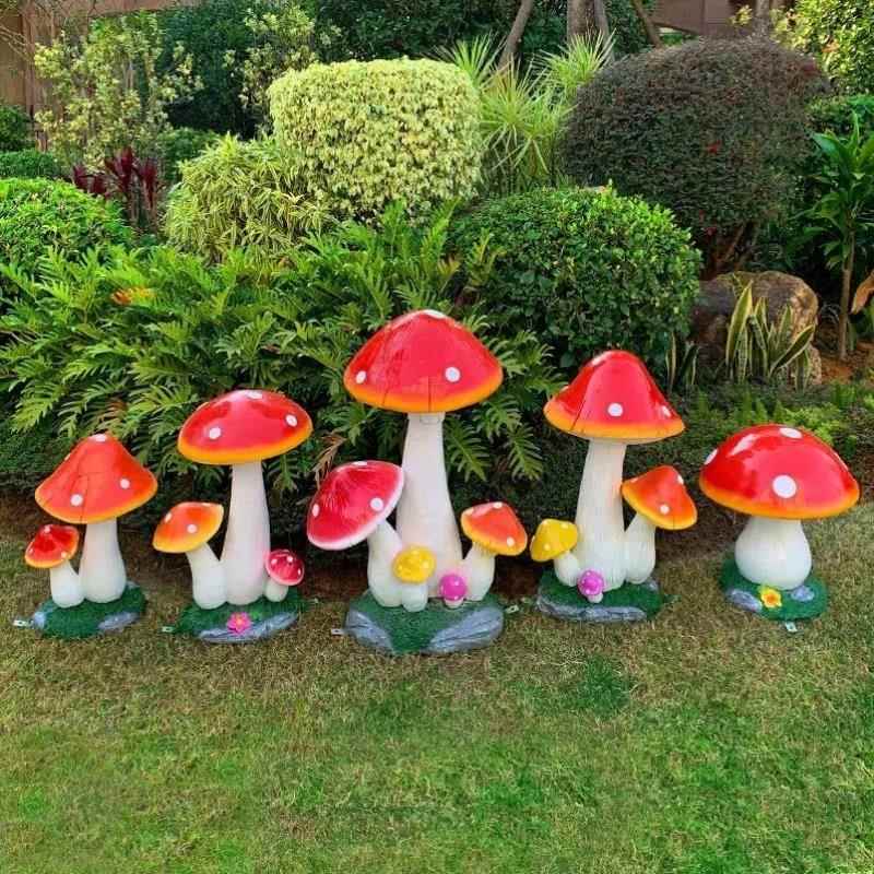户外仿真蘑菇摆件花园庭V院草坪景观植物玻璃钢雕塑美陈园林装饰