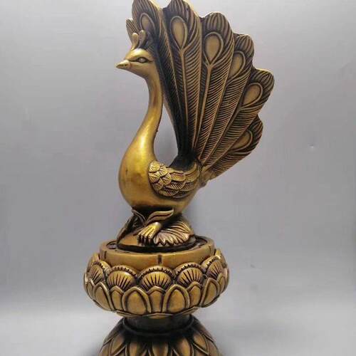 收藏仿古做旧纯铜孔雀香薰炉摆件古玩杂项工艺品家居客厅摆饰