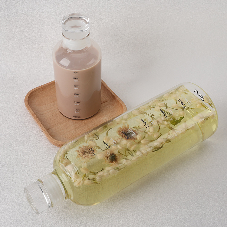 玻璃杯单层泡酒瓶家用高硼硅时间刻度玻璃水杯1000ml冷泡茶瓶