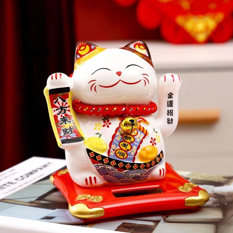 太阳能招财猫载开业动摇自手办车公室家居客厅迷你小号太阳能礼品