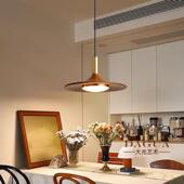 餐厅吊灯法式 奶油风简约餐桌吧台飞碟灯胡桃木卧室房间床头小吊灯