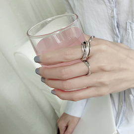 日韩版S925纯银戒指女设计感复古不规则多层线条开口指环食指戒指