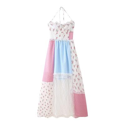Women Summer Maxi Dress Elegance Mixed Print Patchwork
