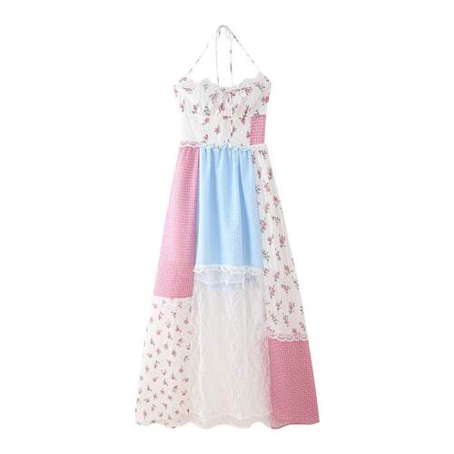 Women Summer Maxi Dress Elegance Mixed Print Patchwork