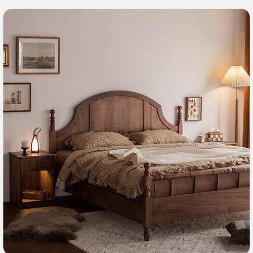 美式复古实木床北美黑胡桃木家用主卧1.8米1.5米双人床原木家具