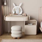 公主款 梳妆台卧室家用现代简约实木奶油风小户型化妆桌收纳柜一体