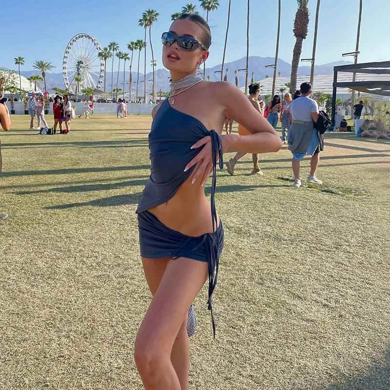 summer womens fashion solid strapless corset asymmetric