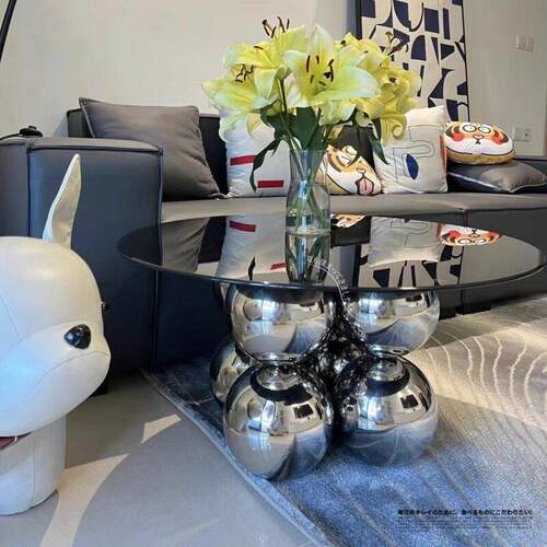 客厅茶几家用小户型高级不锈钢圆形创意现代轻奢简约客厅沙发组合