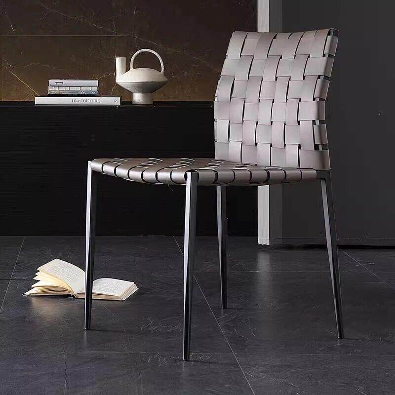 意式极简餐椅轻奢高级感马鞍皮编织靠背奶茶咖啡厅休闲洽谈餐桌椅