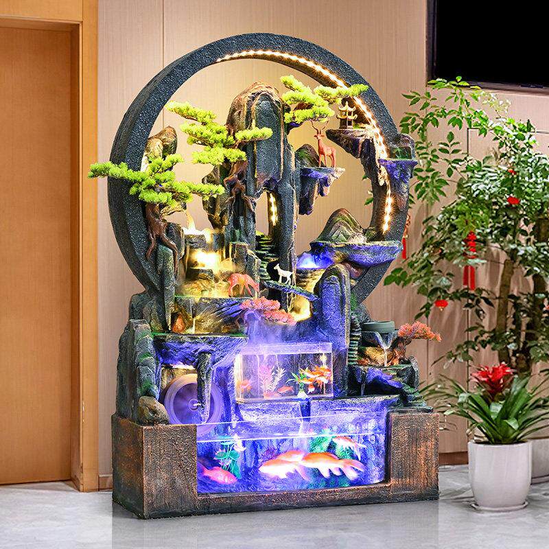 大型假山流水喷泉摆件客厅生财风水轮鱼缸装饰落地风车循环水景观