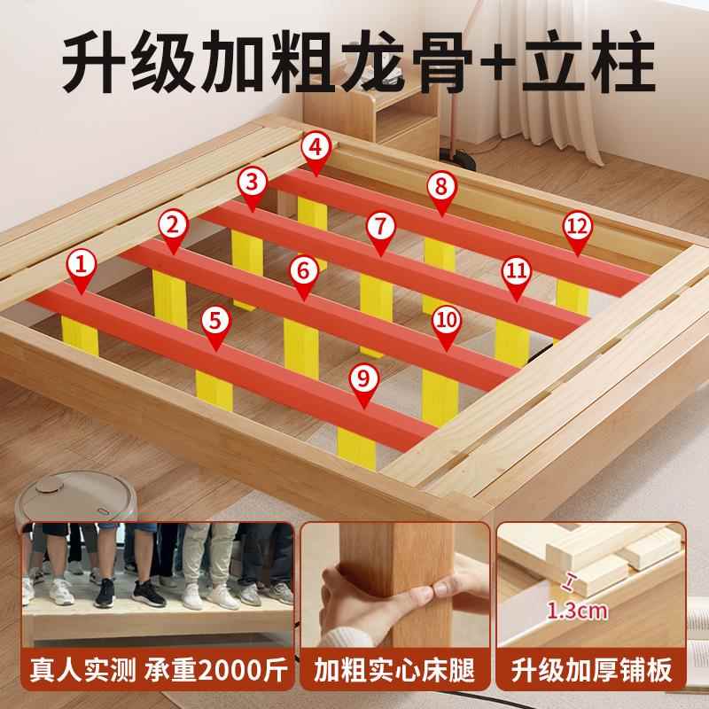 全实床榻榻寸米无床排头骨架简约双人床橡胶木双人地木台床尺RCJ