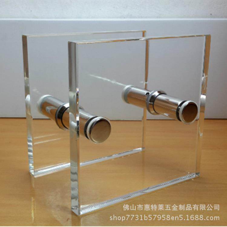 亚克力玻璃门水晶大拉手圆形透明单孔推拉门把手商铺玻璃大门扶手 - 实物图