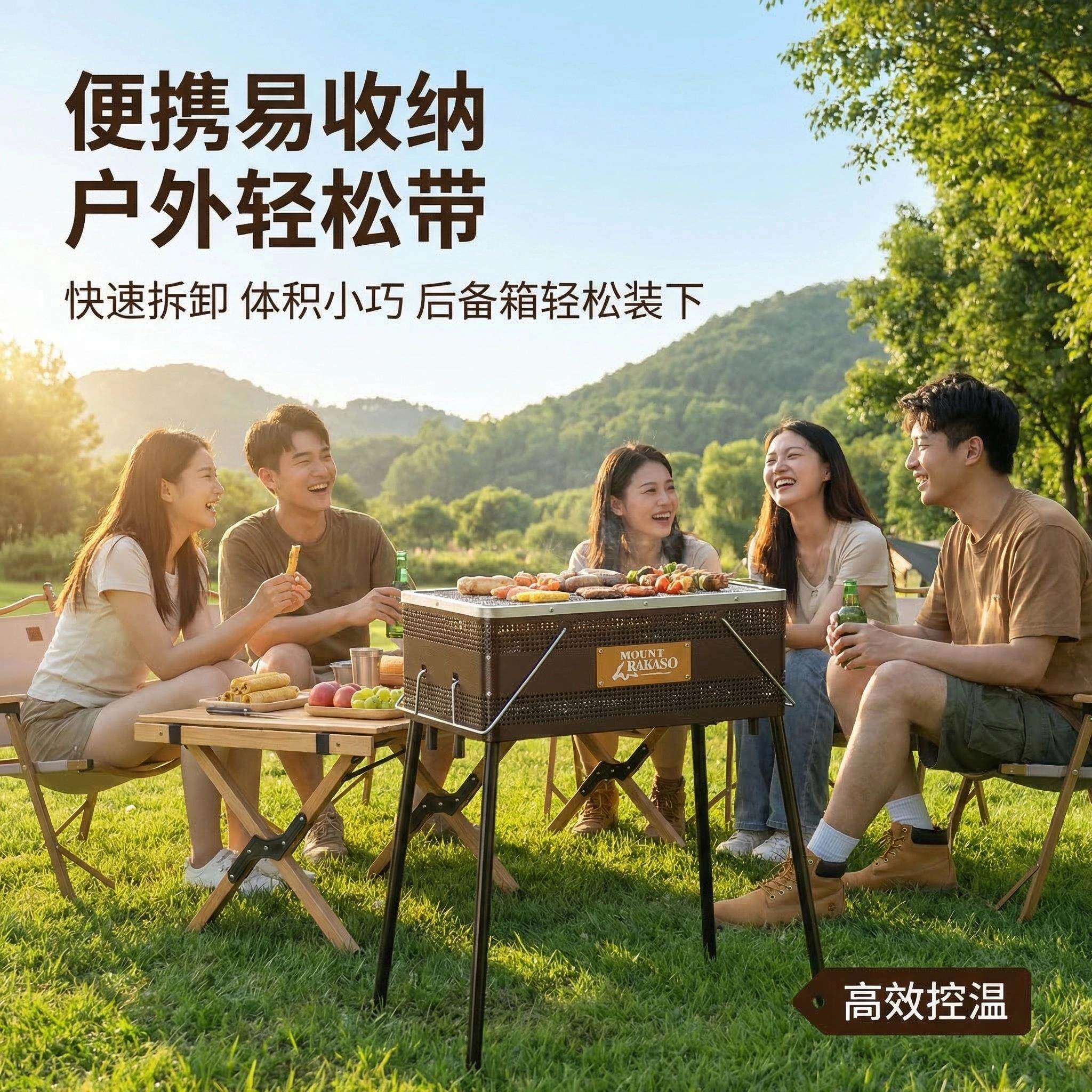立式桌面两用烧烤炉 家用阳台露营便携木炭烤炉 加厚冷轧钢易清洁