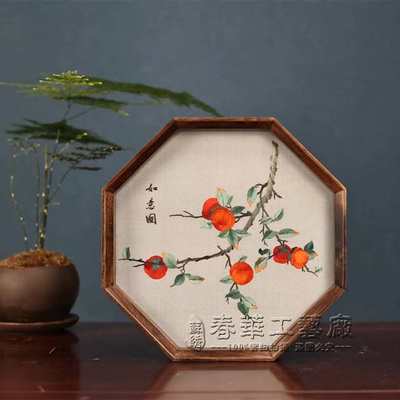 苏绣双面绣纯手工刺绣八角摆件中国特色礼品胡桃木实木外框工艺品