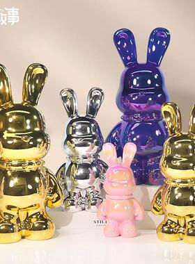 现代风格朋克兔摆件 树脂工艺品重工兔子潮玩手办家居摆件 可