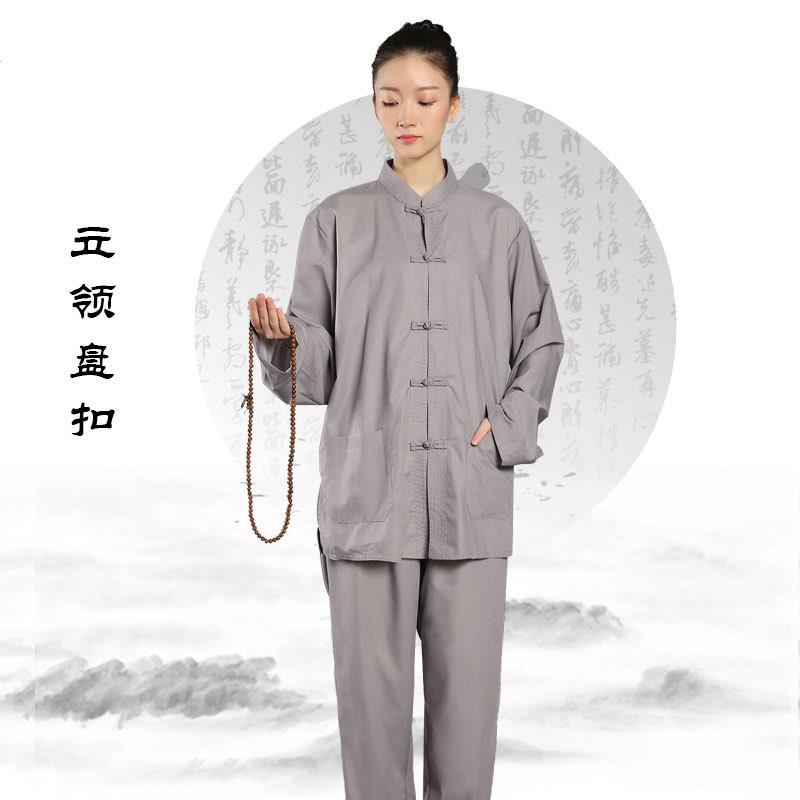 海青居士服女款朝山法会传统盘扣居士禅修服套装僧衣僧服春秋包邮