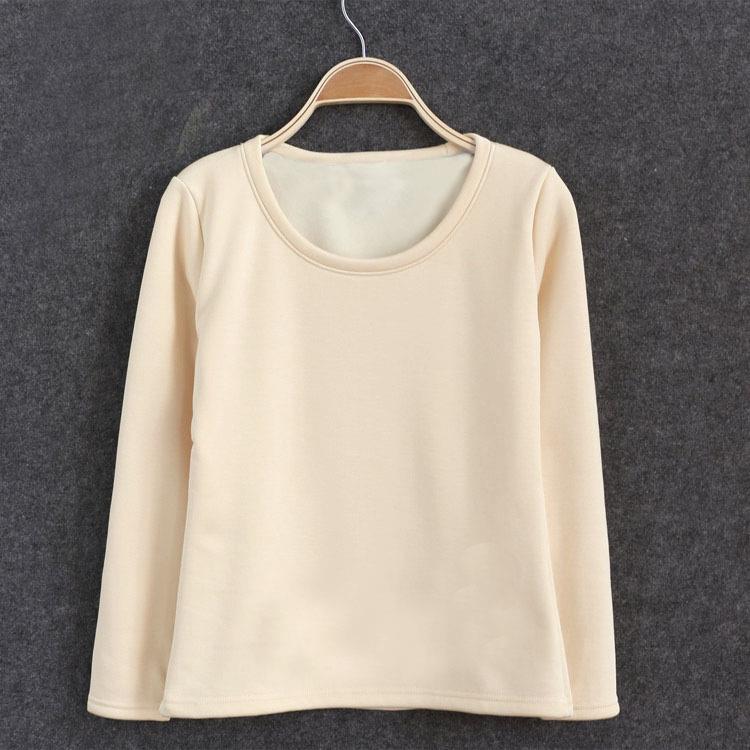 Womens thickened fleece long sleeve top solid color warm