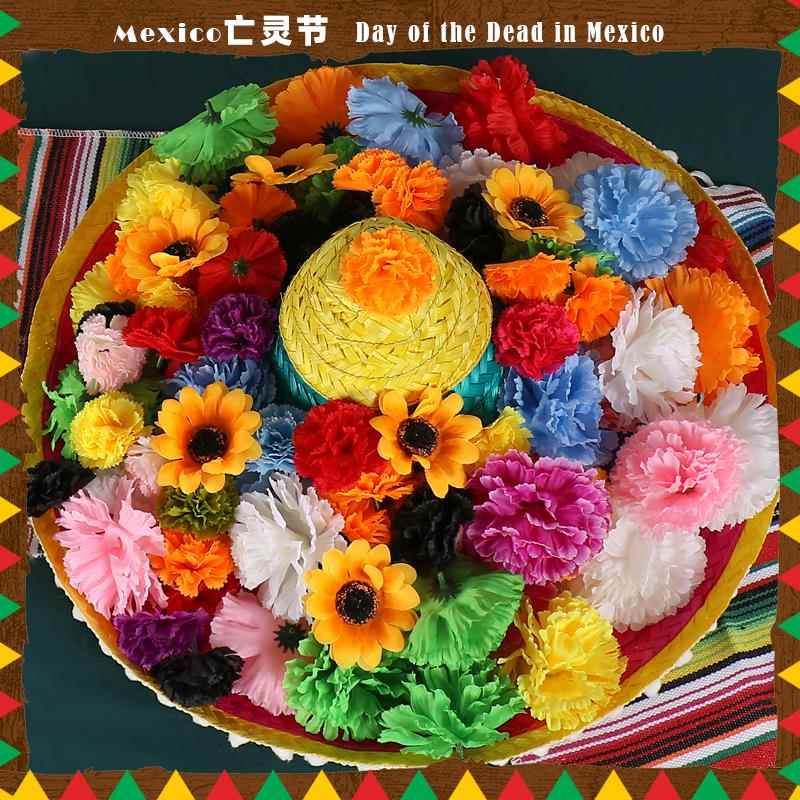 万圣节墨西哥风格装饰亡灵节大型游乐园场景布置万寿小雏菊花道具