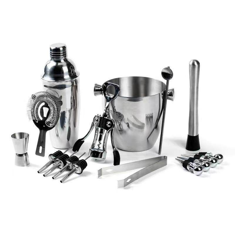 厂家跨境不锈钢调酒器套装1400ml冰桶16件套红酒开瓶器酒塞