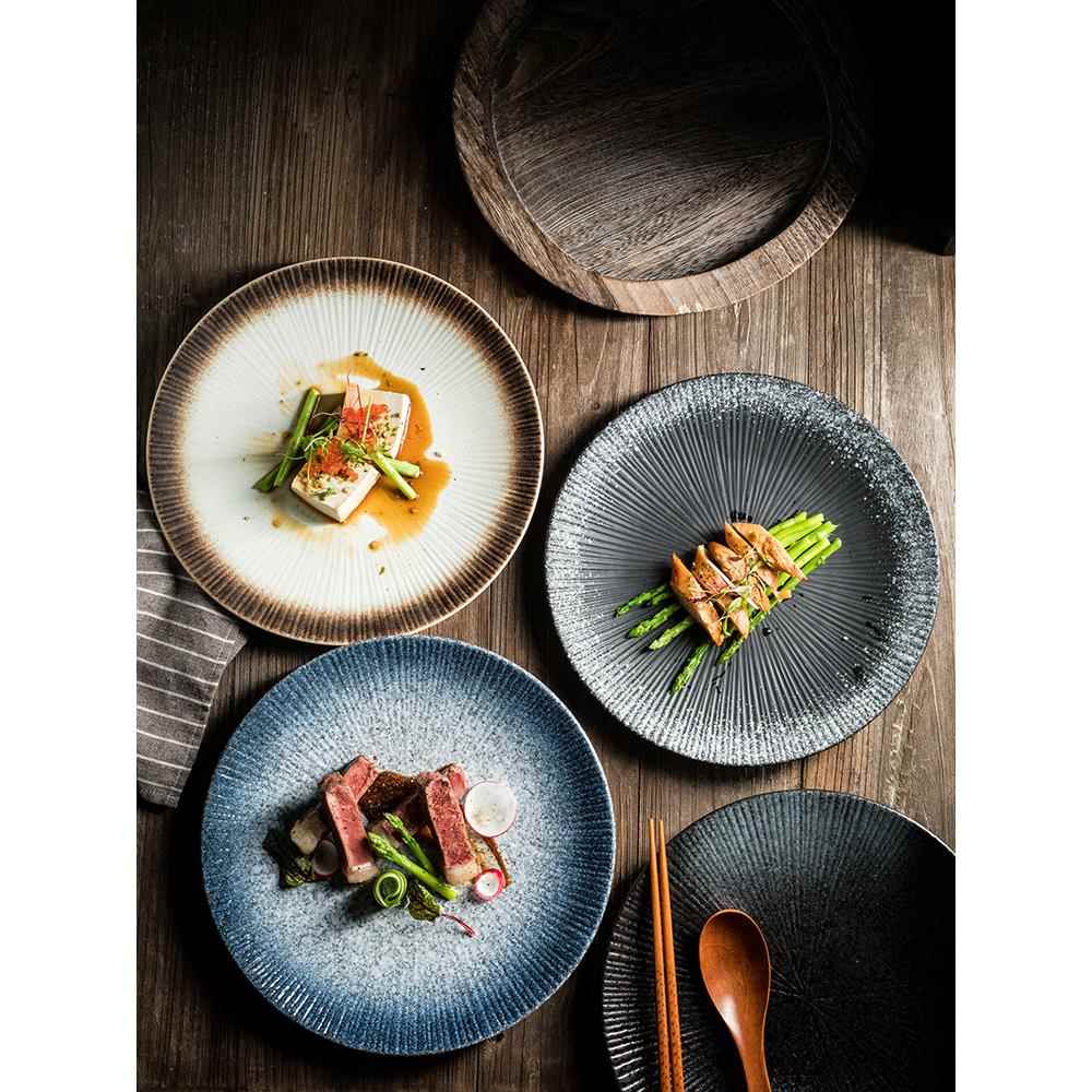 西餐盘子牛排盘日式条纹盘陶瓷盘创意菜盘饺子盘点心盘家用平盘子