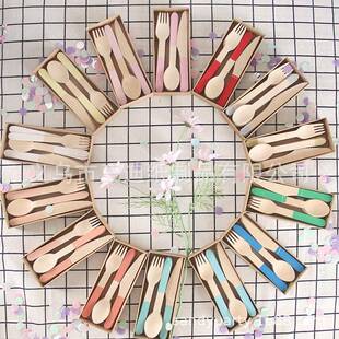 亚马逊一次性桦木刀叉勺一次性桦木木质16cm餐具木制刀叉勺可降解