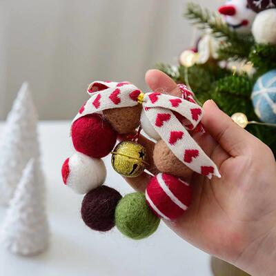 Mini Wool Balls Bell Garland Decoration Hanging Christmas