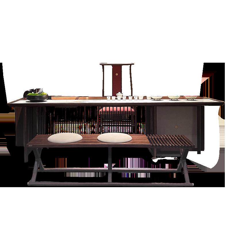 高档新中式茶宋氏美学木茶台黑桌胡桃木岩板茶桌简约现代办泡公茶