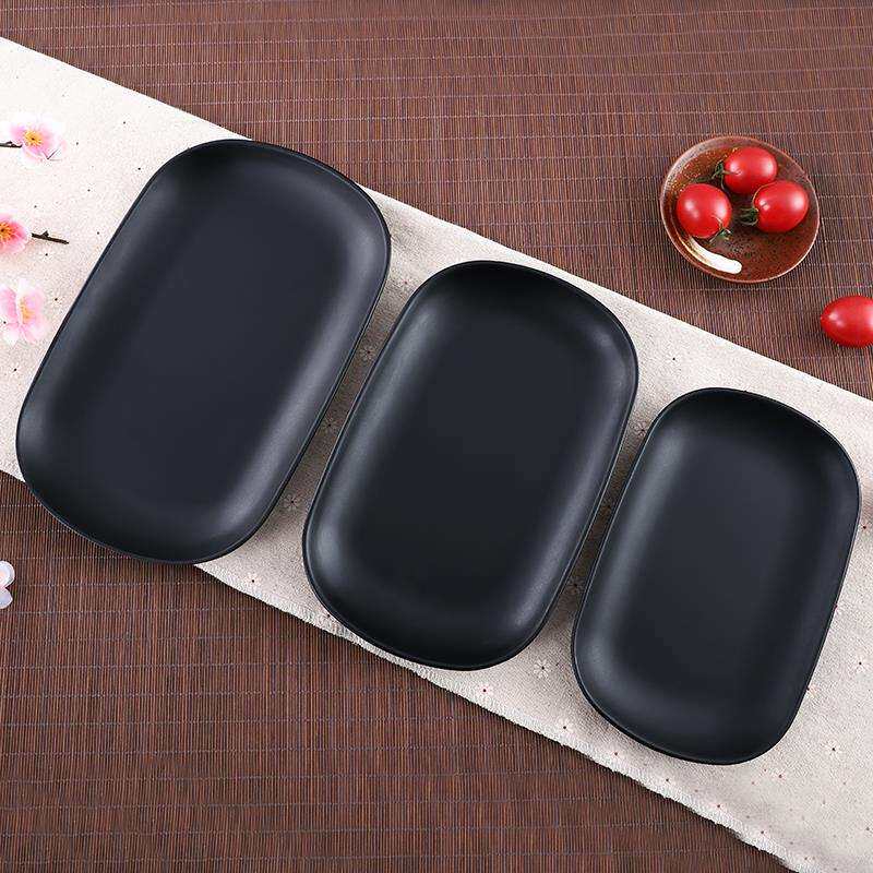 密胺仿瓷餐具肠粉盘子火锅生菜烤肉大盘子长方碟黑色磨砂烧烤碟子