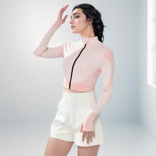 High front zipper yoga suit top with elastic and tight fit