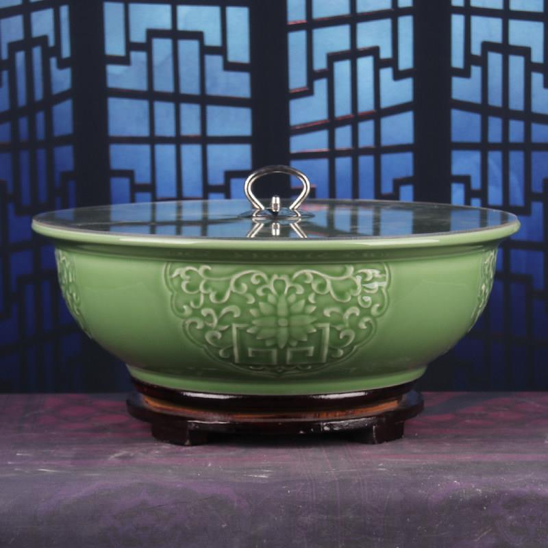 陶瓷和面 面盆景德镇加大加厚陶瓷盆大号汤碗带盖子绿色揉面 面盆