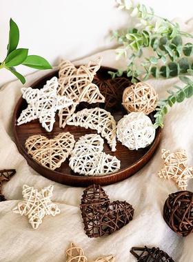 北欧柳编几何圆形藤编心形藤球挂饰彩色星星装饰球幼儿园环境布置