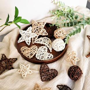 北欧柳编几何圆形藤编心形藤球挂饰彩色星星装饰球幼儿园环境布置