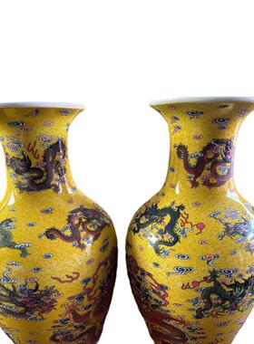 仿古花瓶摆件瓷瓶客厅玄关装饰品陶瓷器古董发夜光成对工艺品