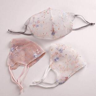 UPF50 立体口罩显脸小薄纱刺绣可水洗防晒网纱蕾丝提花超 2026新款