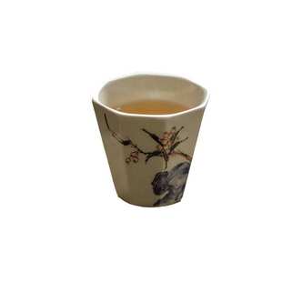 草木灰釉精工手绘八角茶杯功夫茶具单杯主人杯杯子品茗杯 无落