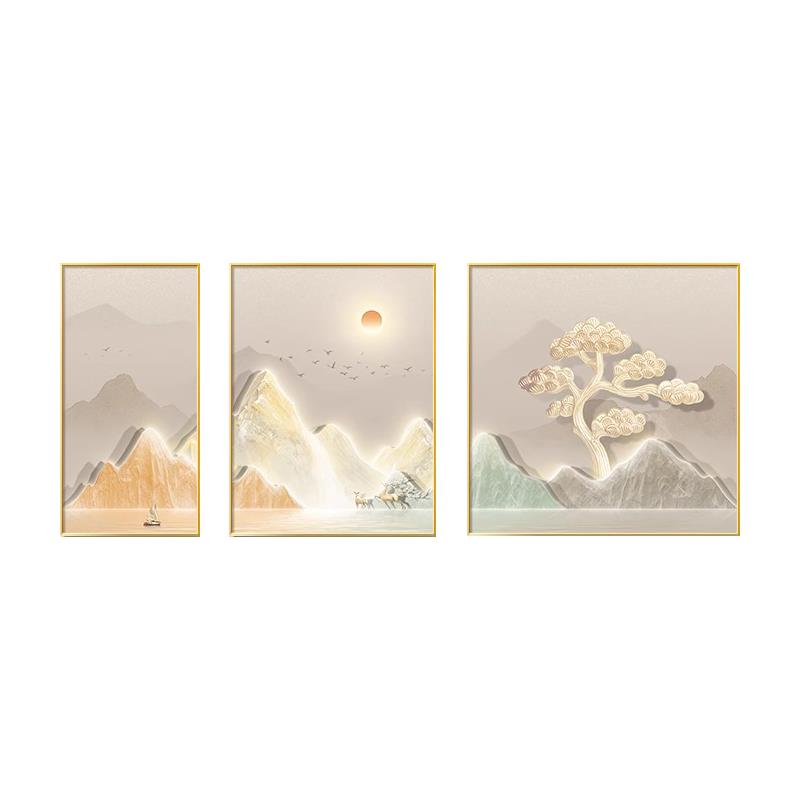 福鹿金山20240912客厅装饰磅画大气高档轻奢沙发背景墙礴联组合山图片