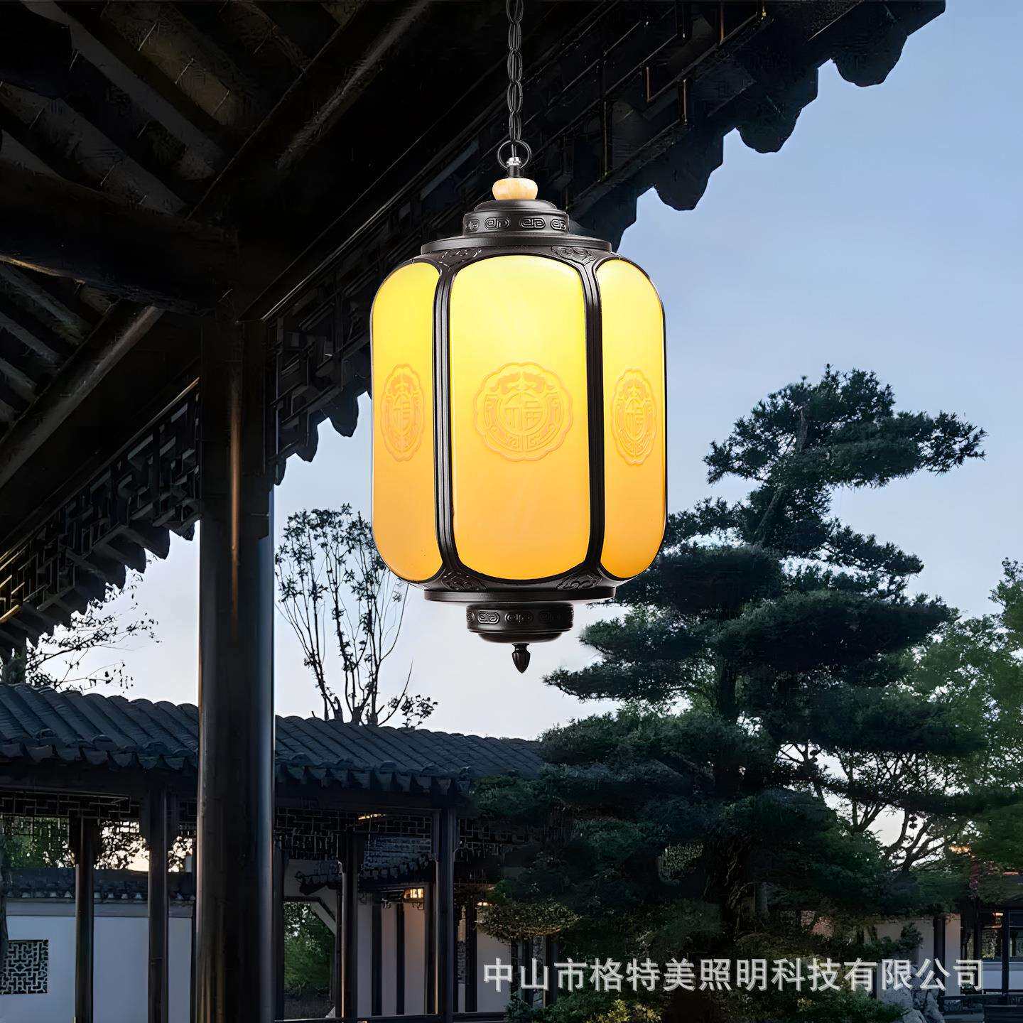 道新中式户吊灯大门阳入户饭店酒楼别台墅廊中式吊灯户外庭院外凉
