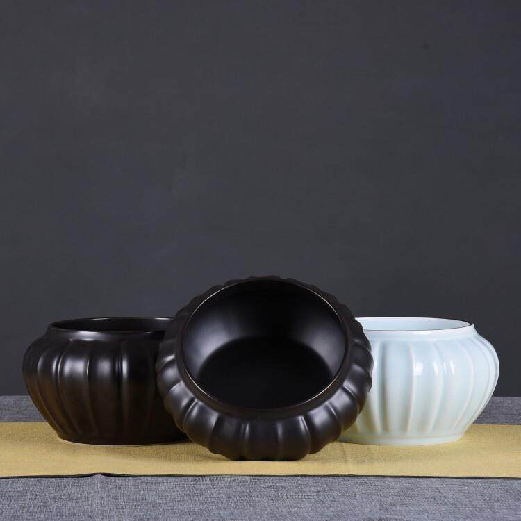 仿古陶瓷青色笔洗手工文房四宝茶洗书房玄关软装摆件水培栽花花盆