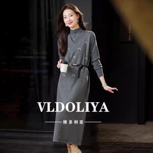 VLDOLIYA维多利亚针织衫连衣裙套装女2026新款时尚气质刺绣两件套