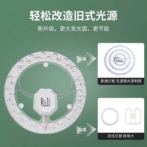 吸顶灯替换灯芯环圆形光源改造灯板灯盘家用卧室超亮透镜灯珠