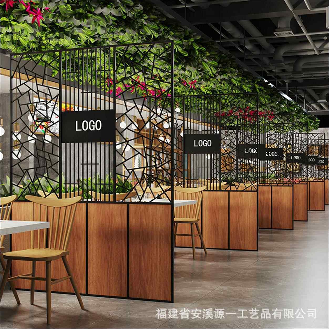 餐厅卡座围栏隔断墙酒吧饭店过道铁艺护栏工业风屏风装饰镂空隔断