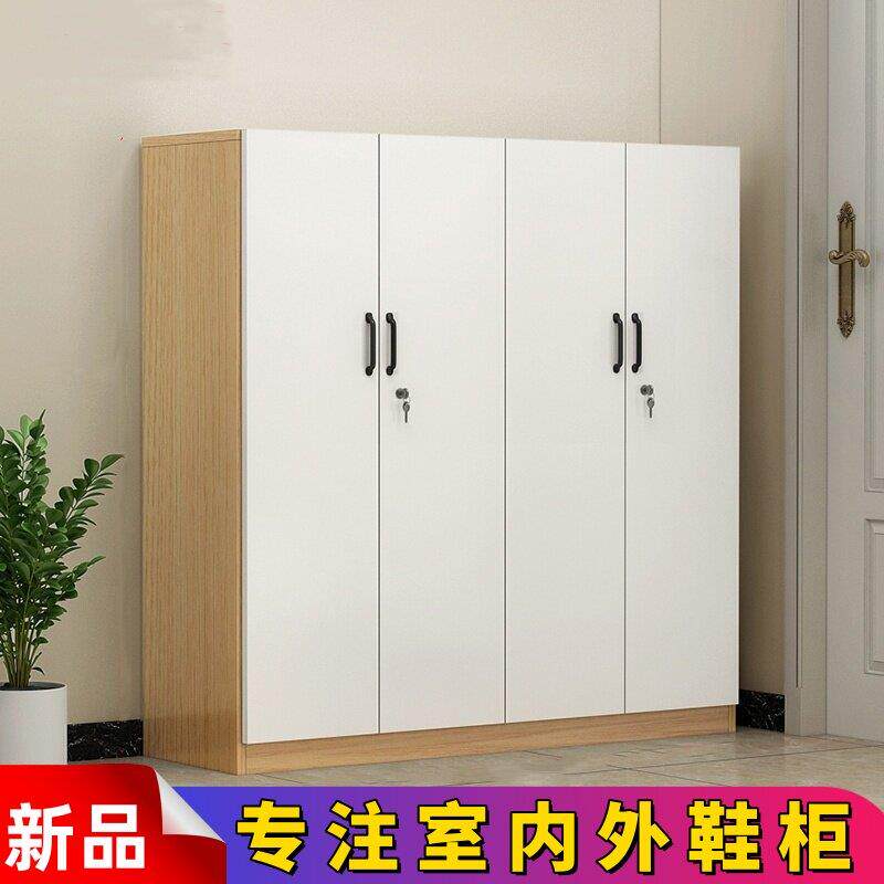 家用门口大容量带锁鞋柜收纳靴橱阳台走道储物实木室内玻璃门定制