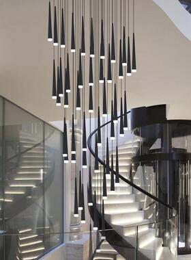 新中式现代LED吊灯旋转楼梯别墅客厅LED复古楼梯间长家居多头家用