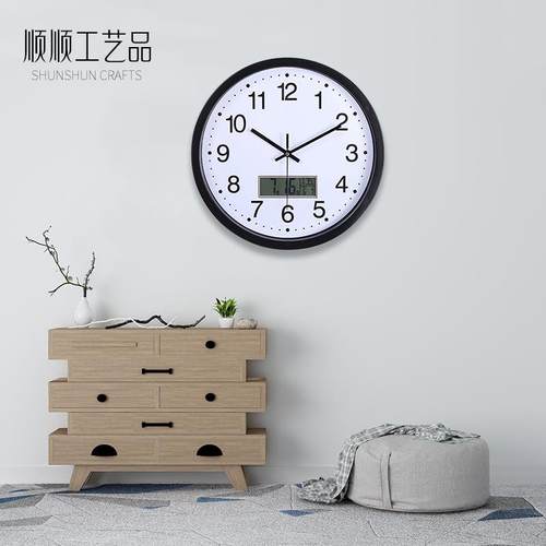 10寸12寸14寸静音万年历挂钟现代简约款圆形挂表卧室客厅日历钟表