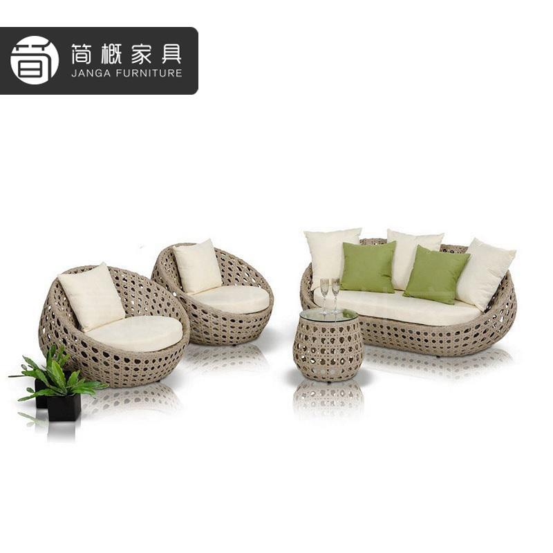 户外别墅藤编沙发三件套酒店民宿防水防晒圆沙发阳台庭院藤椅茶几