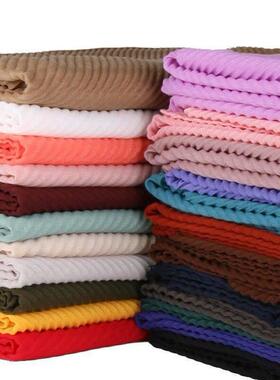 Womens scarf 单色棉质女式围巾时尚斜纹棉麻压皱褶皱马来 YW112