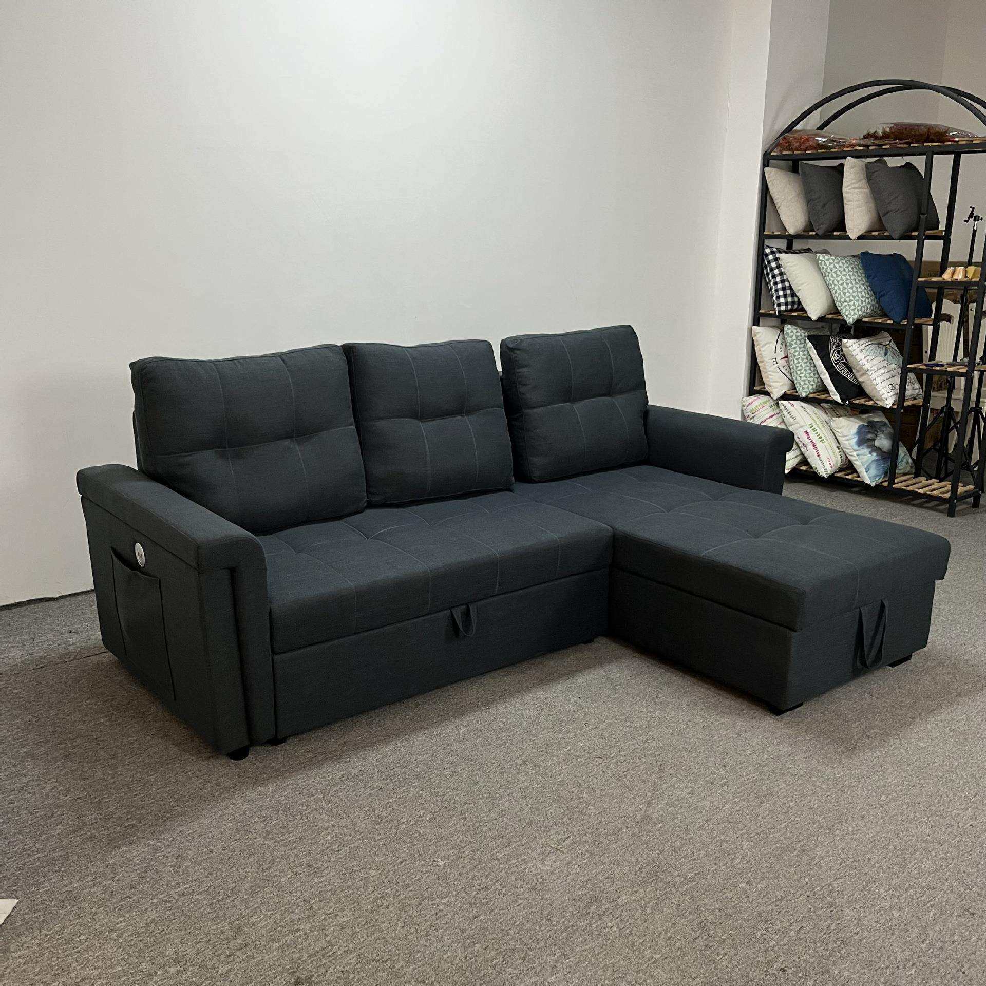 简约多功能沙发床大小户型贵妃带转角组合储物折叠推拉两用沙发床